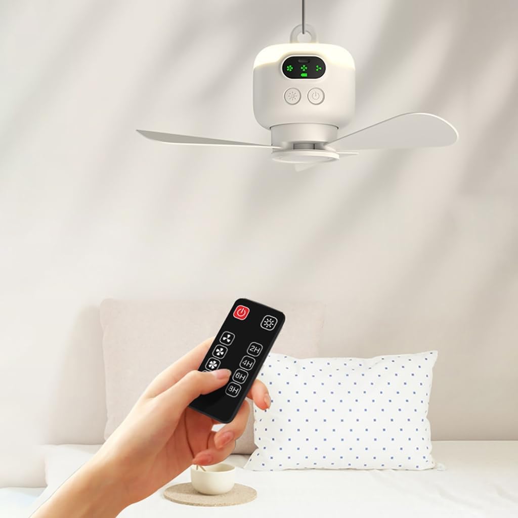 Rechargeable Portable Hanging Fan with LED Light