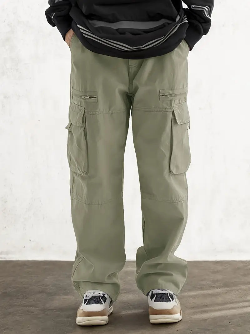 Men's fashionable drawstring flip flap pocket casual pants