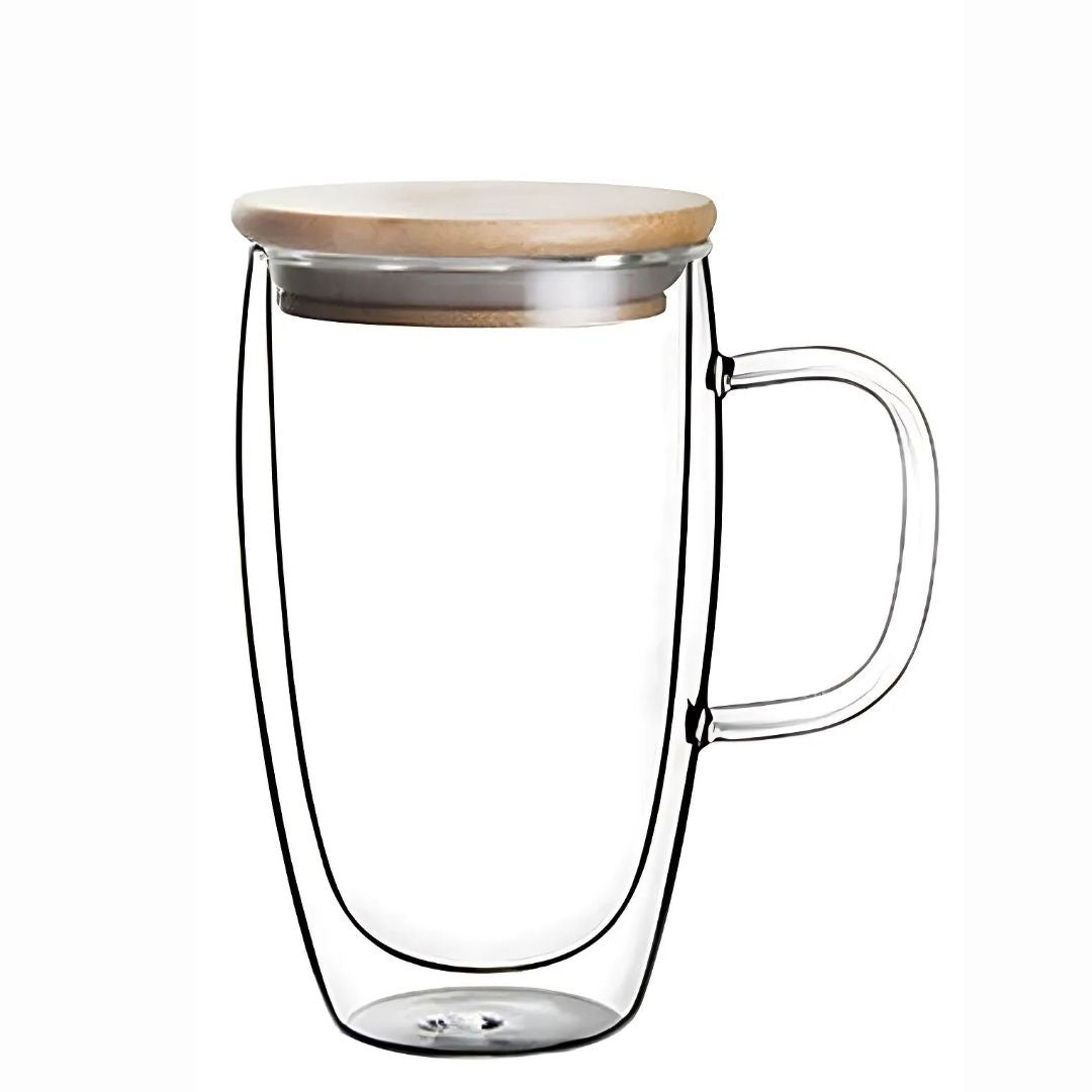 Double Wall Glass Mug with Lid