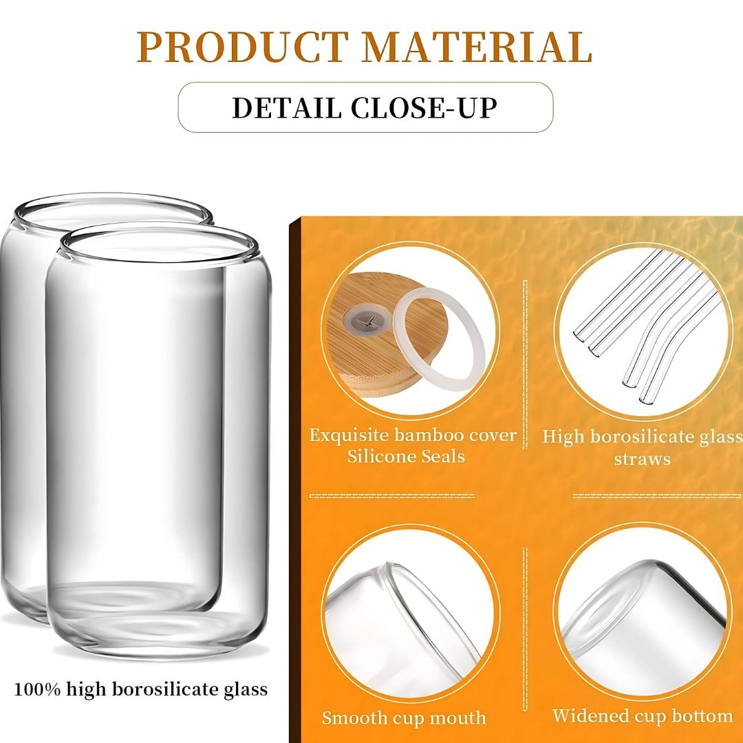 Glass Cups with Lids and Straws 4 pcs