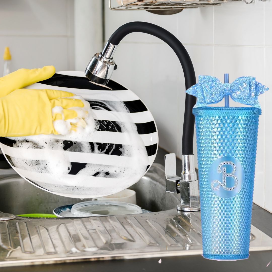 700ml Studded Textured Tumbler With Straw And Decorative Bow