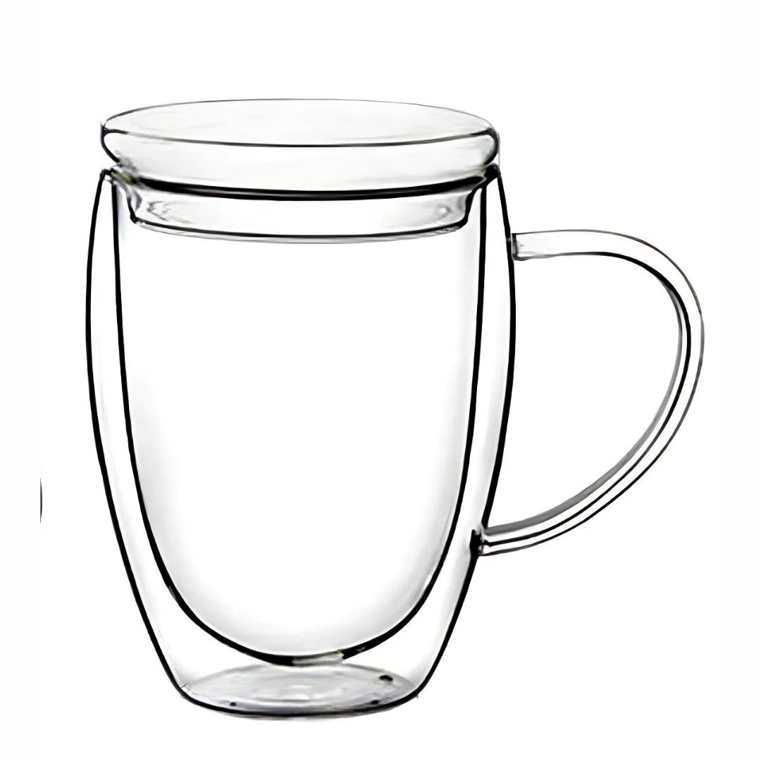 Double Wall Glass Mug with Lid