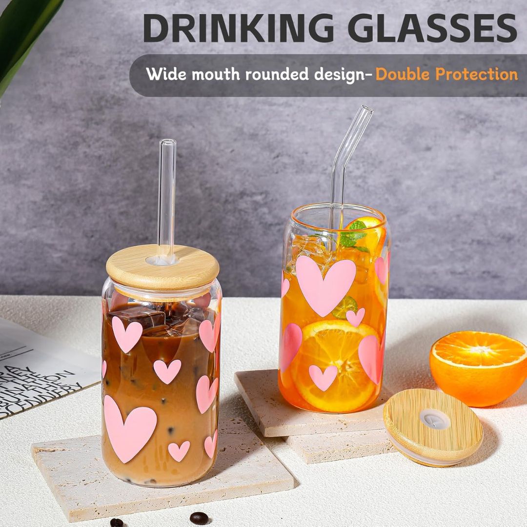 Glass Cups with Lids and Straws 4 pcs