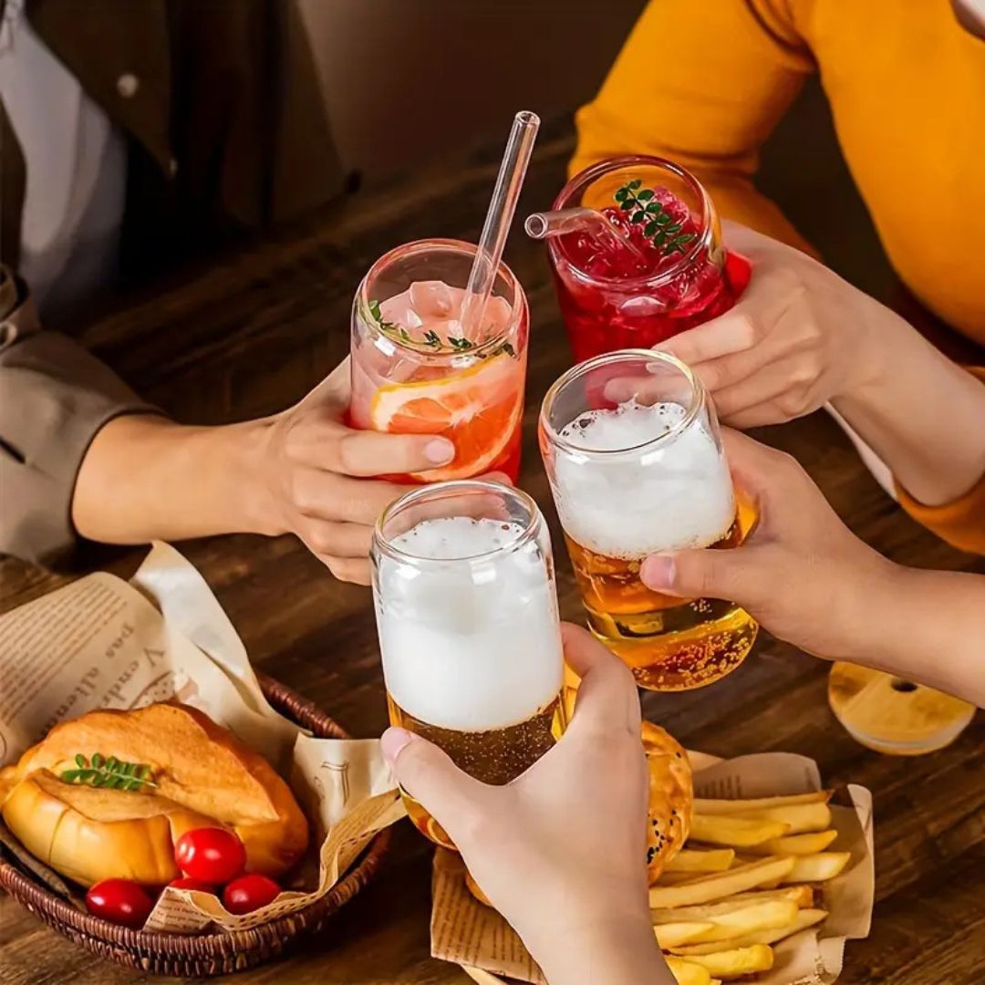 6 Pcs Can Shaped Glass Cups Beer & Ice Coffee Glasses