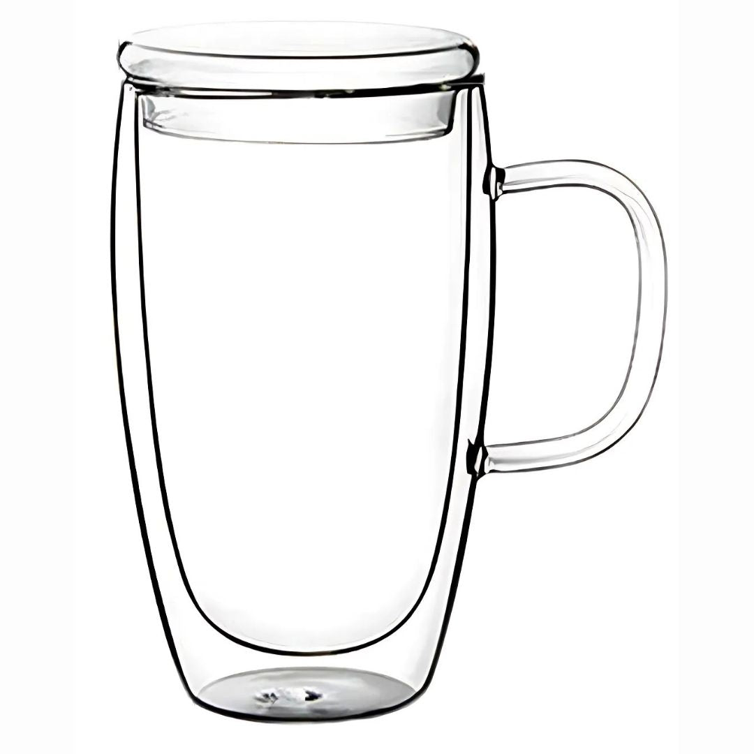 Double Wall Glass Mug with Lid