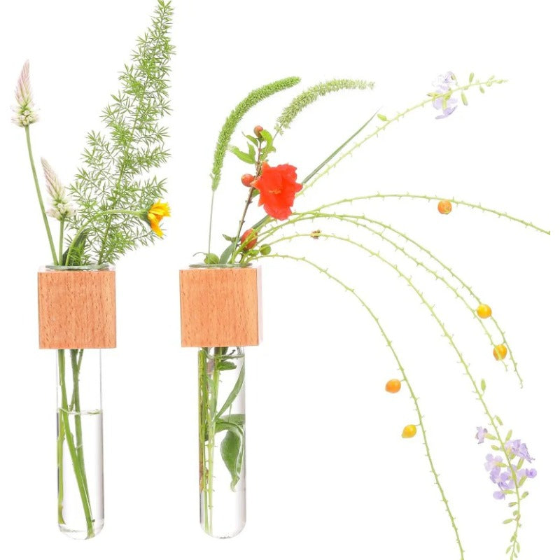 Magnetic Mini Vase – Wood & Glass Wall-Mount Decor for Flowers & Cuttings