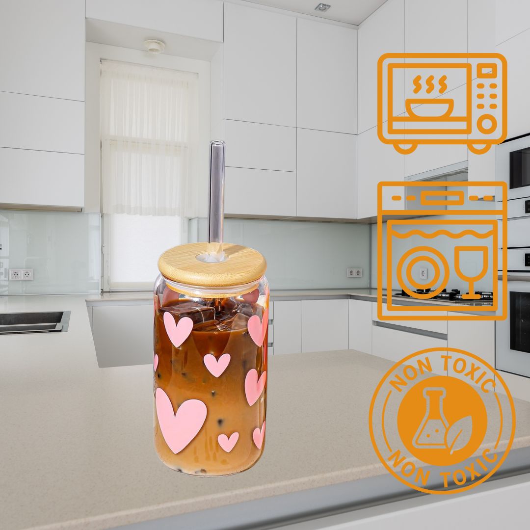 Glass Cups with Lids and Straws 4 pcs