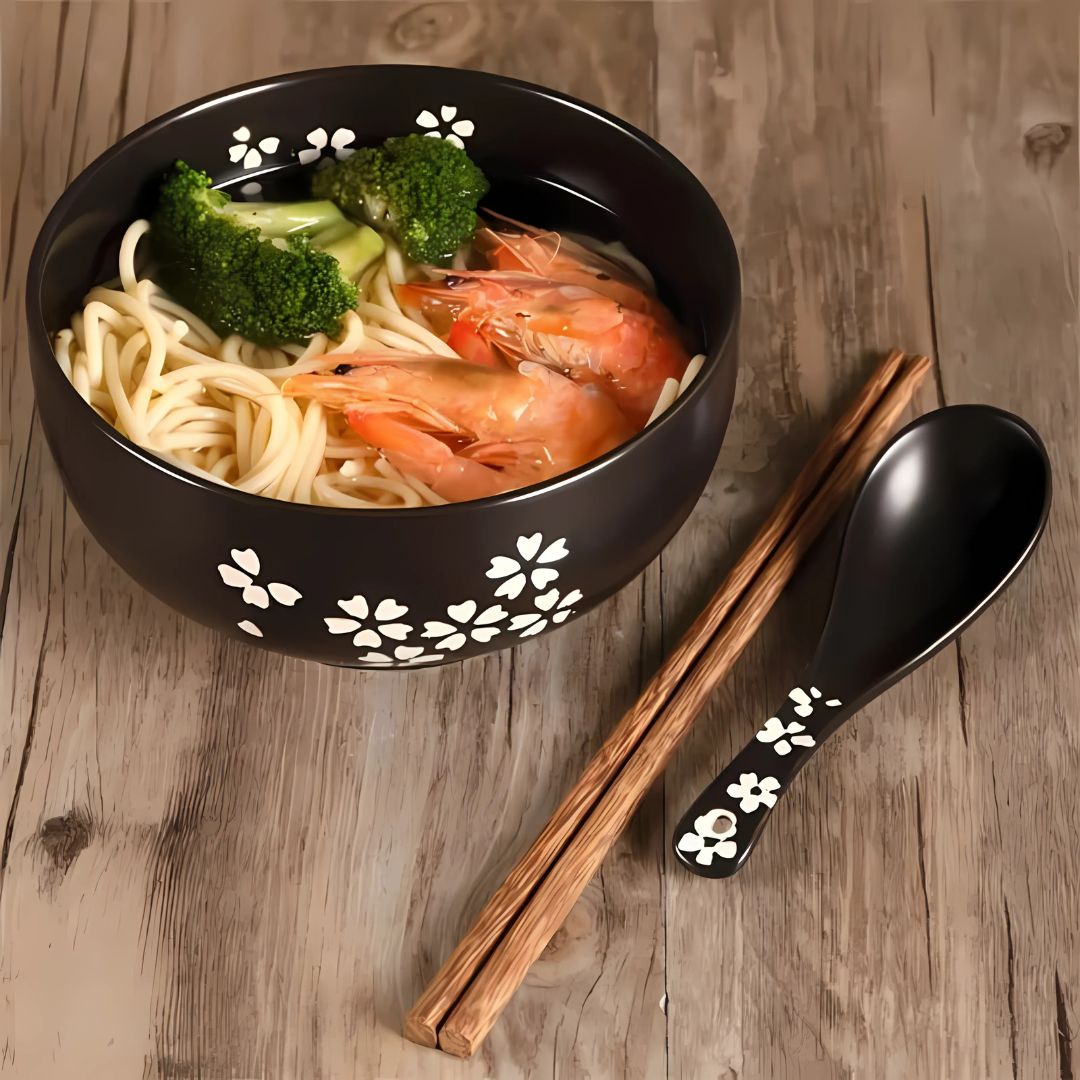 Japanese Handpainted Ramen Bowl Set