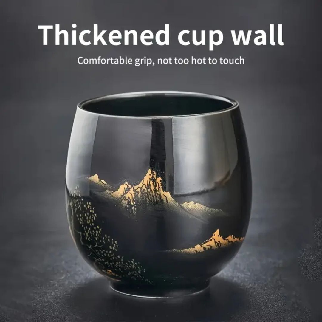 Japanese Blue Landscape Tea Set With Tray