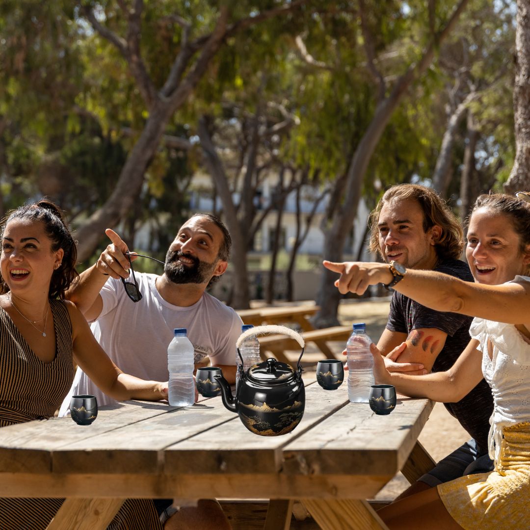 Japanese Blue Landscape Tea Set With Tray
