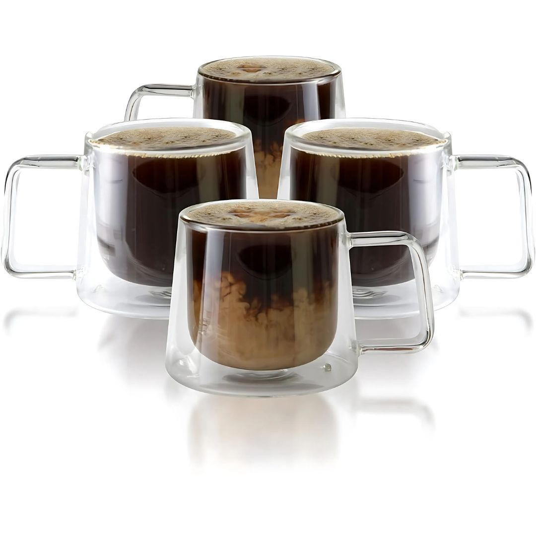 Double Walled Glass Coffee Drink Mug with Handle