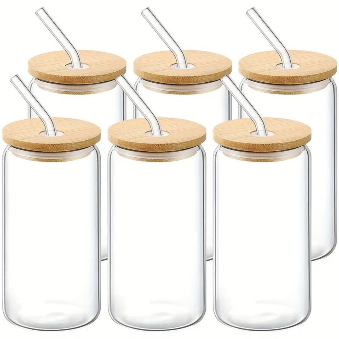 6 Pcs Can Shaped Glass Cups Beer & Ice Coffee Glasses