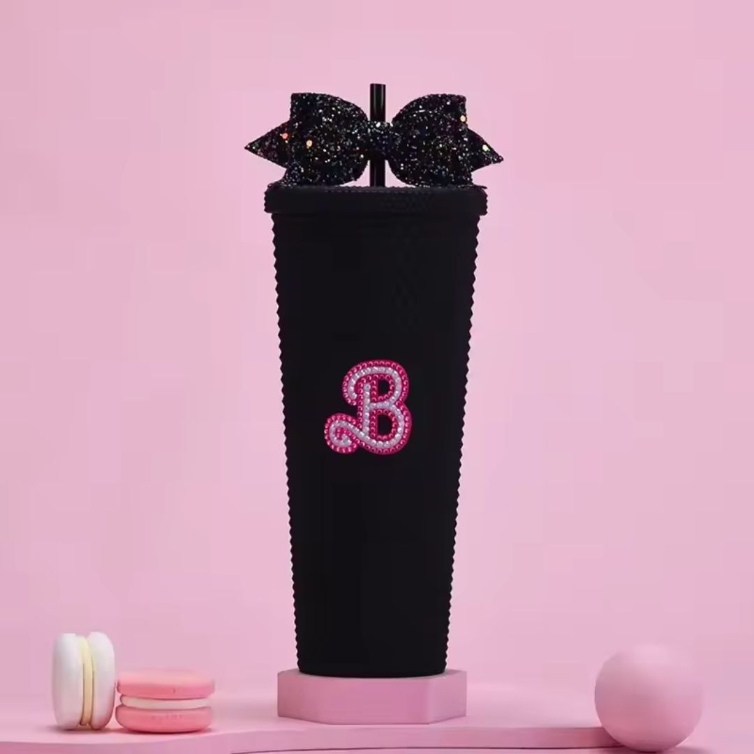 700ml Studded Textured Tumbler With Straw And Decorative Bow