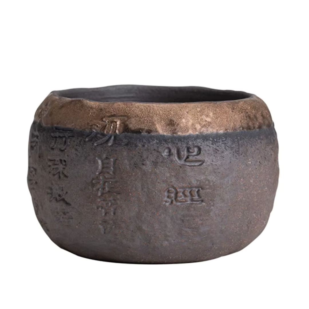 Rough Pottery Handmade Relief Heart Sutra Zen Cup