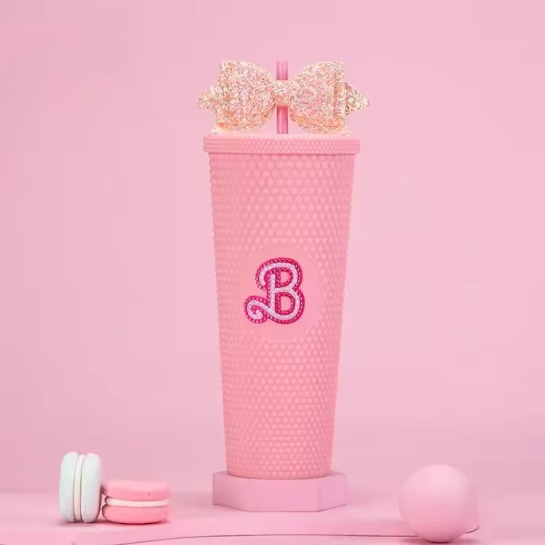 700ml Studded Textured Tumbler With Straw And Decorative Bow