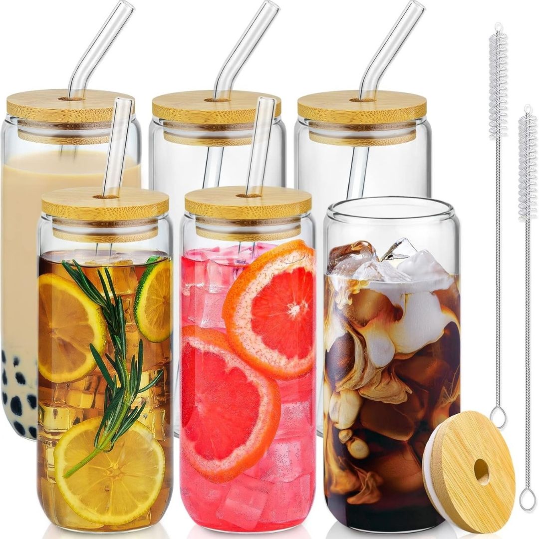 6 Pcs Can Shaped Glass Cups Beer & Ice Coffee Glasses