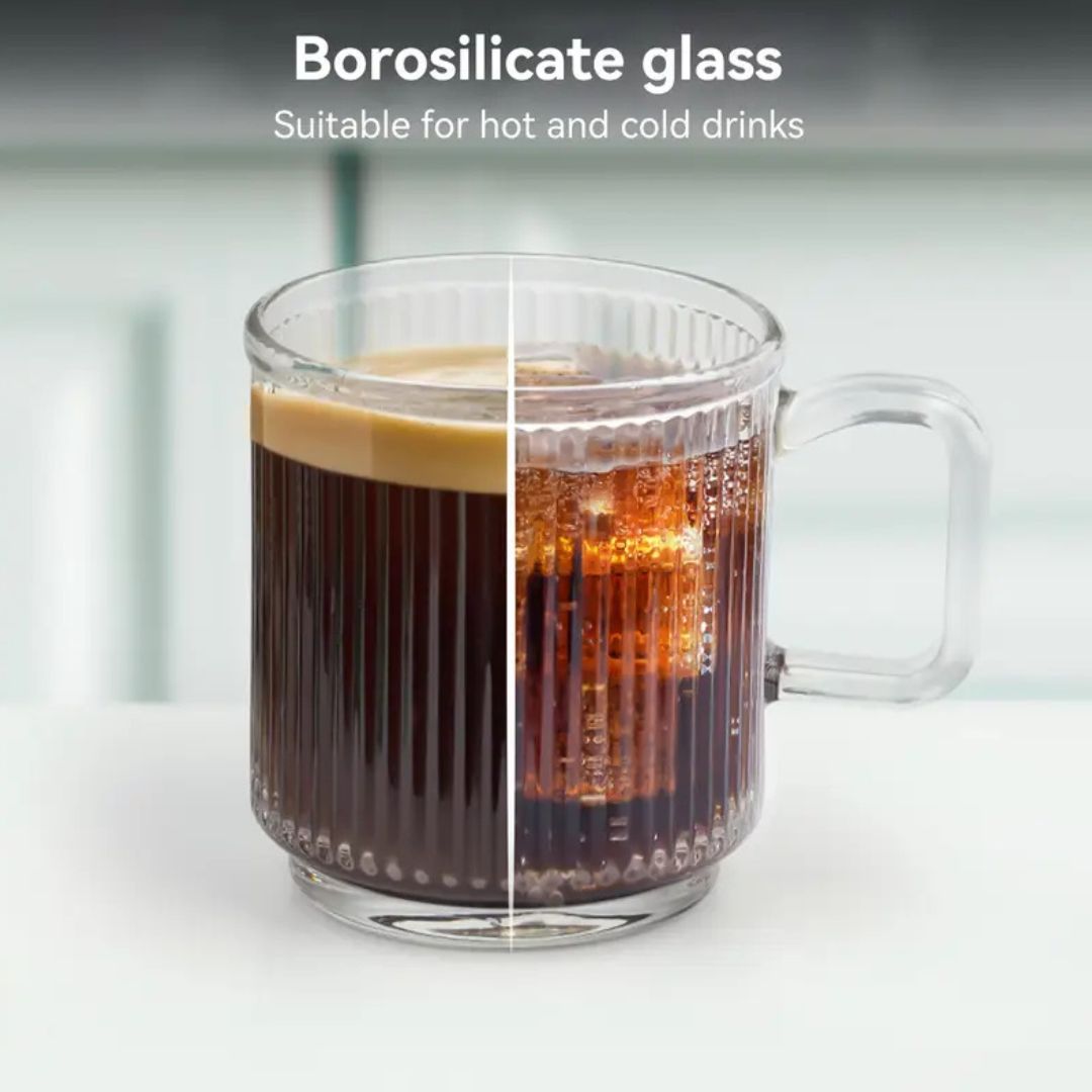 6 PACK Premium Glass Coffee Mugs with Handle