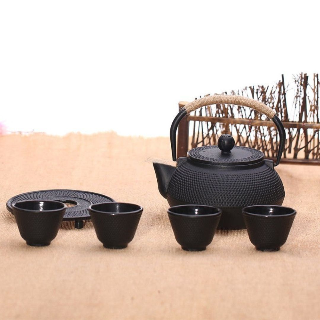 Black Dotted Cast Iron Tea Set