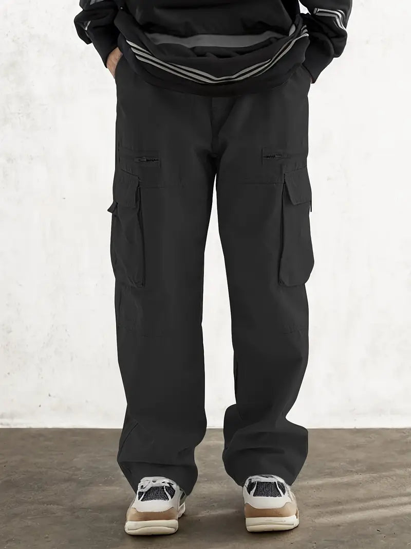 Men's fashionable drawstring flip flap pocket casual pants