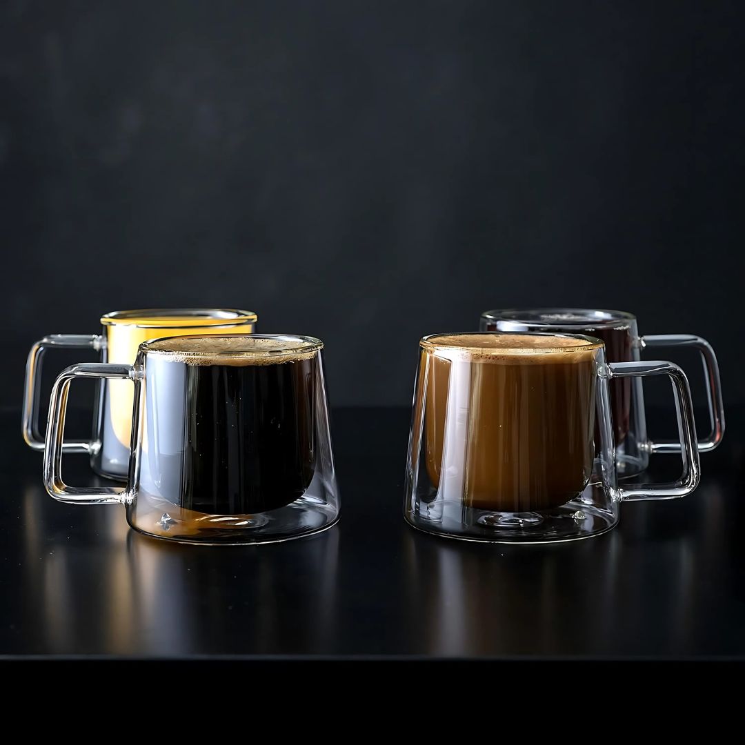 Double Walled Glass Coffee Drink Mug with Handle