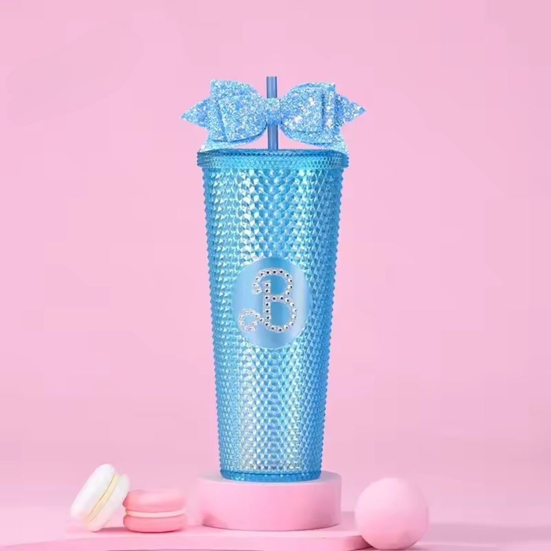 700ml Studded Textured Tumbler With Straw And Decorative Bow