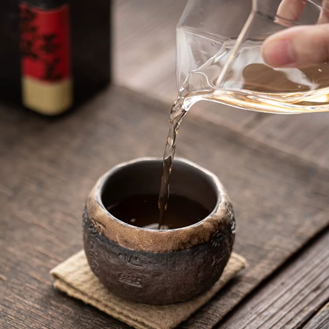 Rough Pottery Handmade Relief Heart Sutra Zen Cup