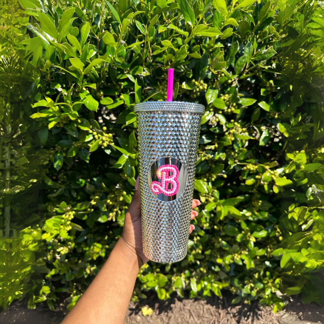 700ml Studded Textured Tumbler With Straw And Decorative Bow