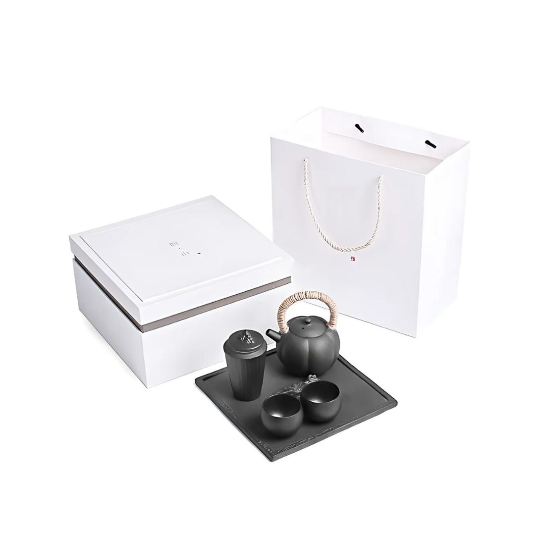 Japanese Black Pottery Wabi-sabi Tea Set