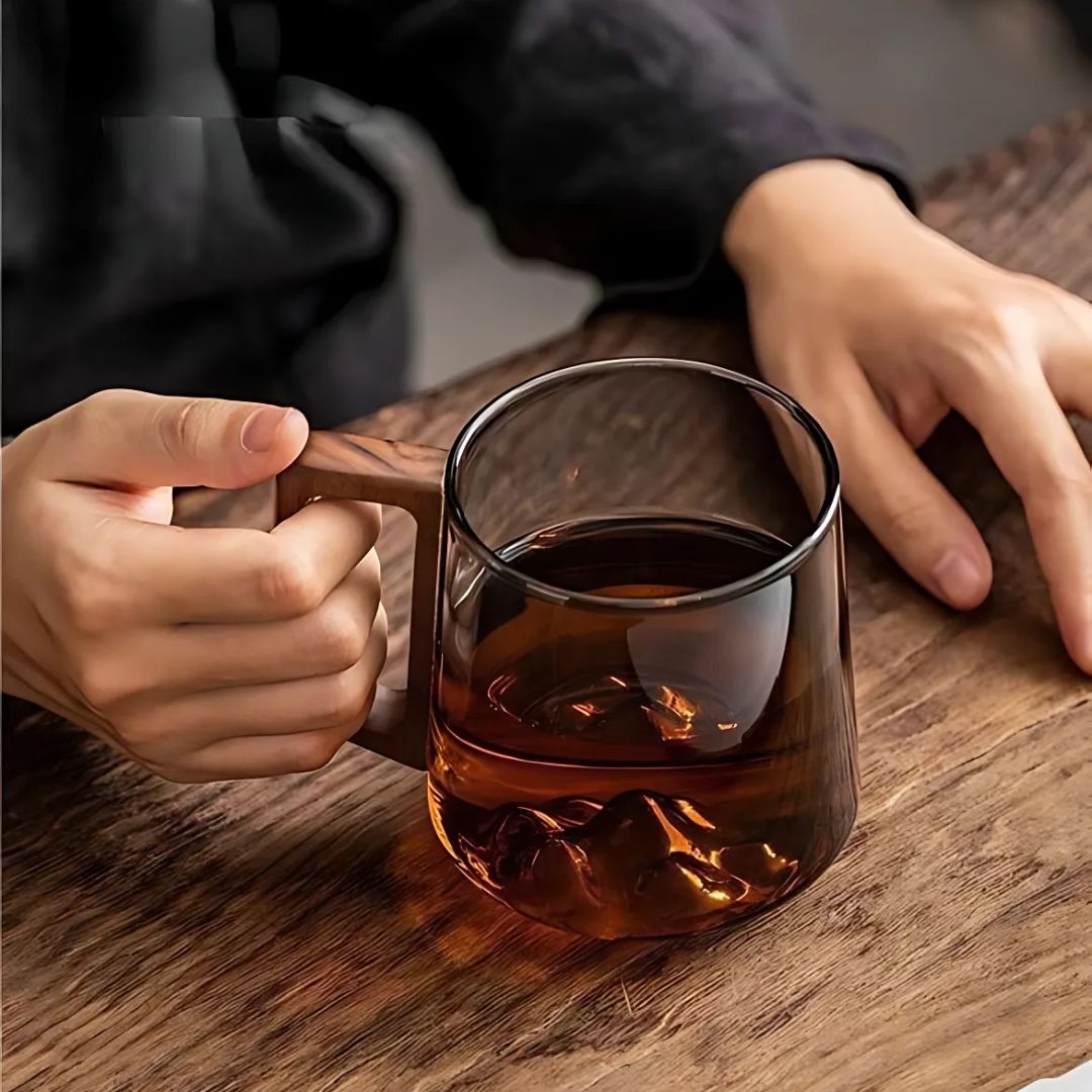 Guanshan Glass Cup with Wooden Handle