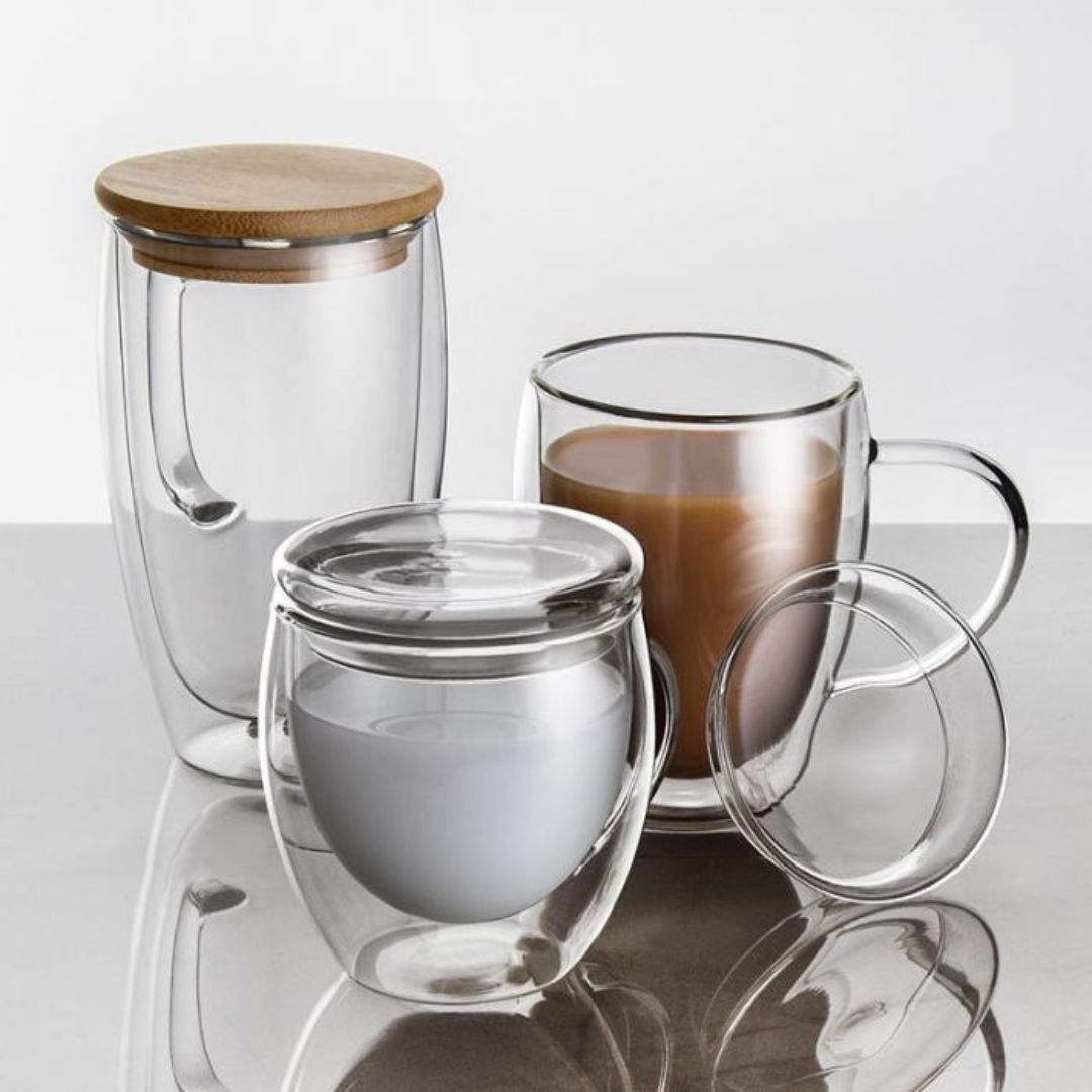 Double Wall Glass Mug with Lid