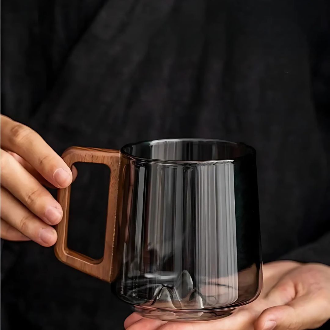 Guanshan Glass Cup with Wooden Handle