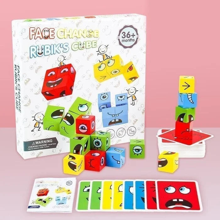 🎁2025 Parent-child Interactive Games Face-Changing Magic Cube Building Blocks