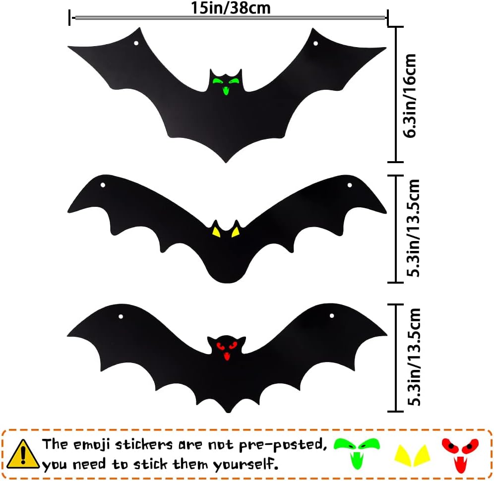 12PCS Halloween Hanging Bats with Glowing Eyes Outdoor Yard Decor