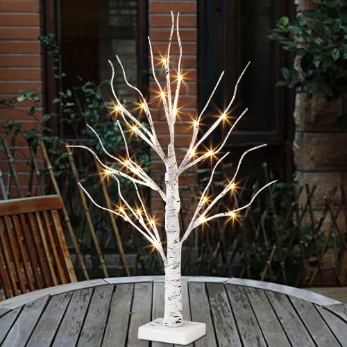 White Christmas Tree with Lights Mini Birch Twig Tabletop Decoration 60cm