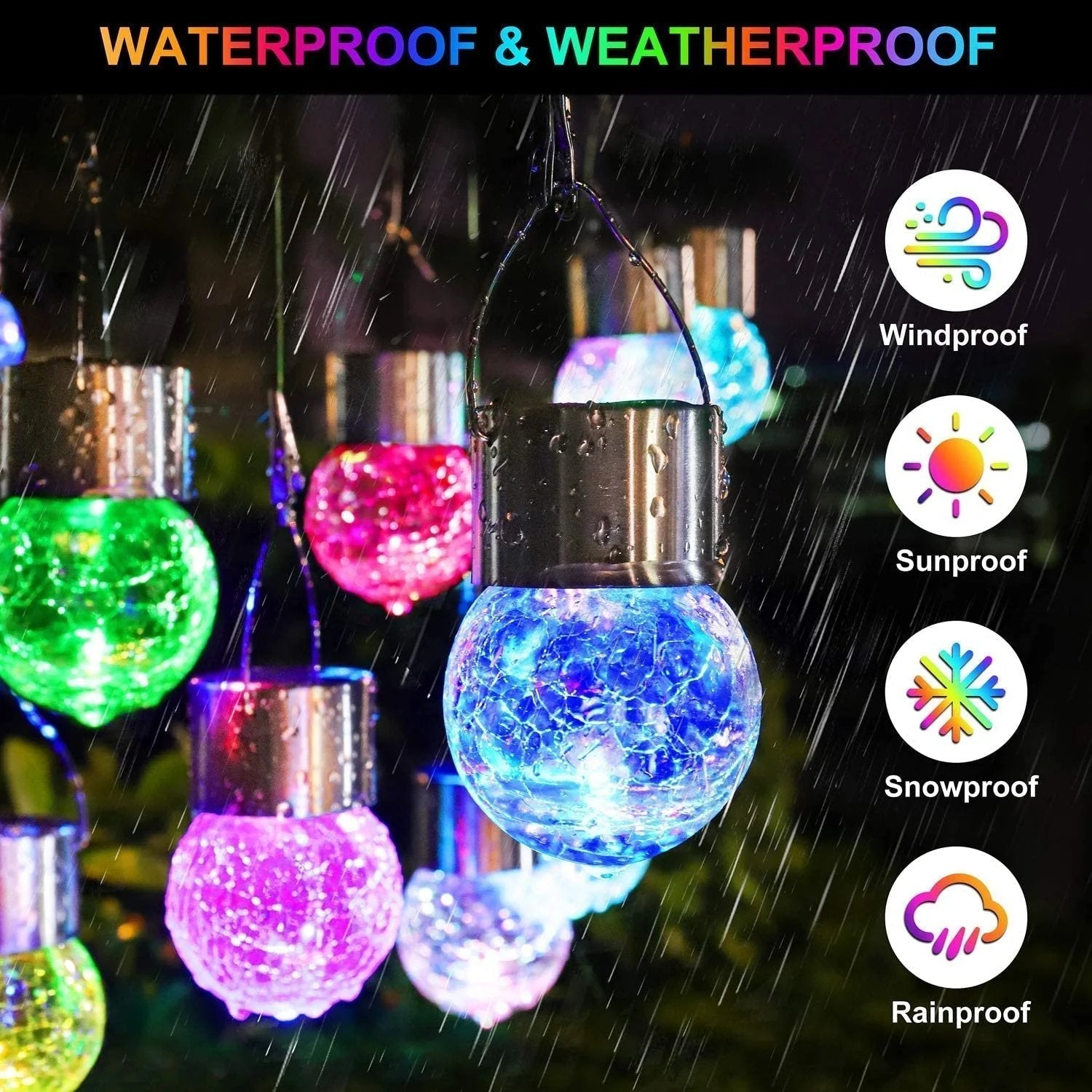 Multicolor Crackle Glass Hanging Solar Light
