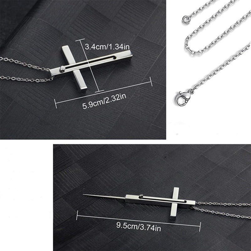 Retractable Toothpick Necklace with Stainless Steel Cross Pendant