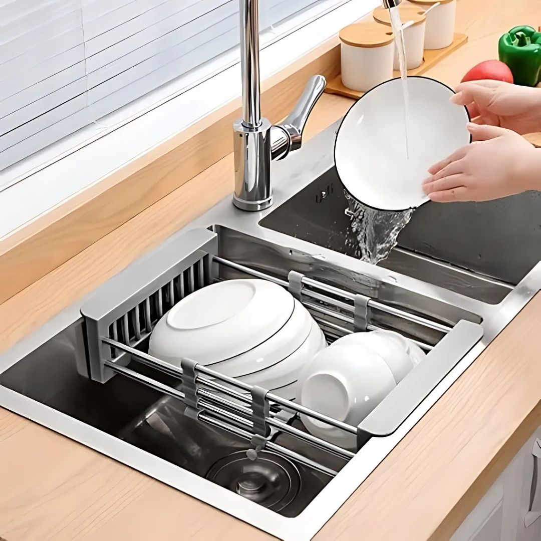 Retractable Over-the-Sink Dish Drying Rack