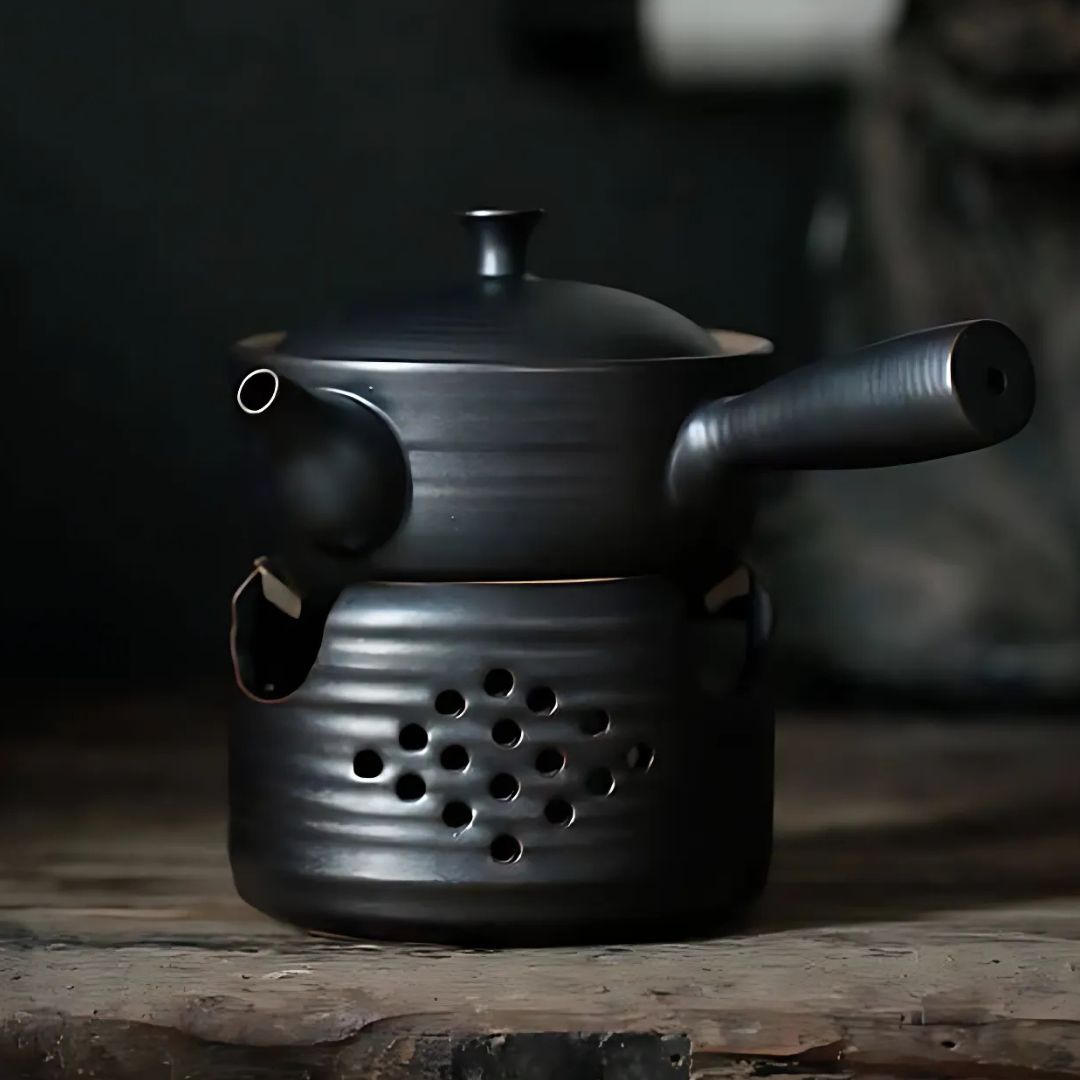 Japanese Style Side Grip Ceramic Glaze Teapot Set