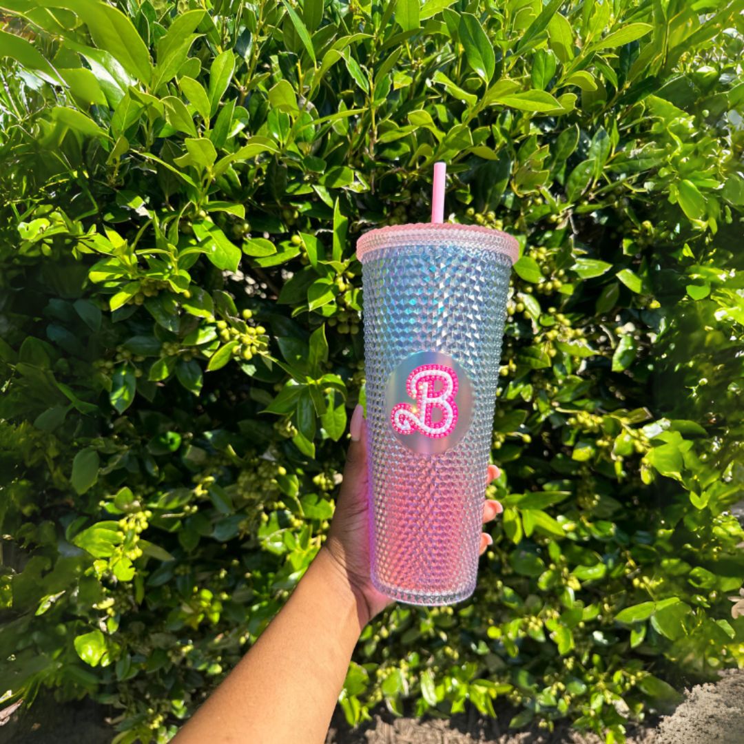 700ml Studded Textured Tumbler With Straw And Decorative Bow