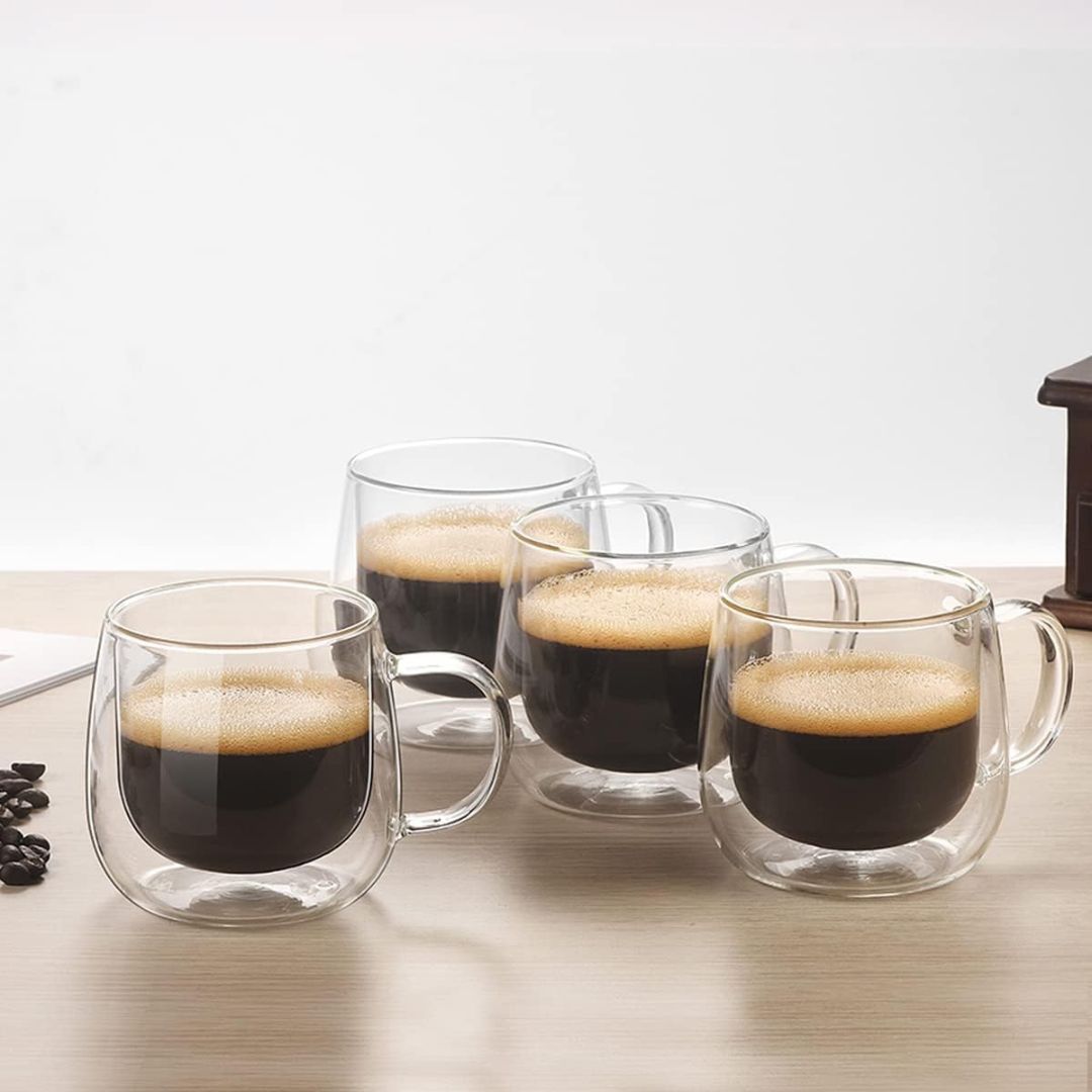 Double Wall Glass Coffee Mugs Set