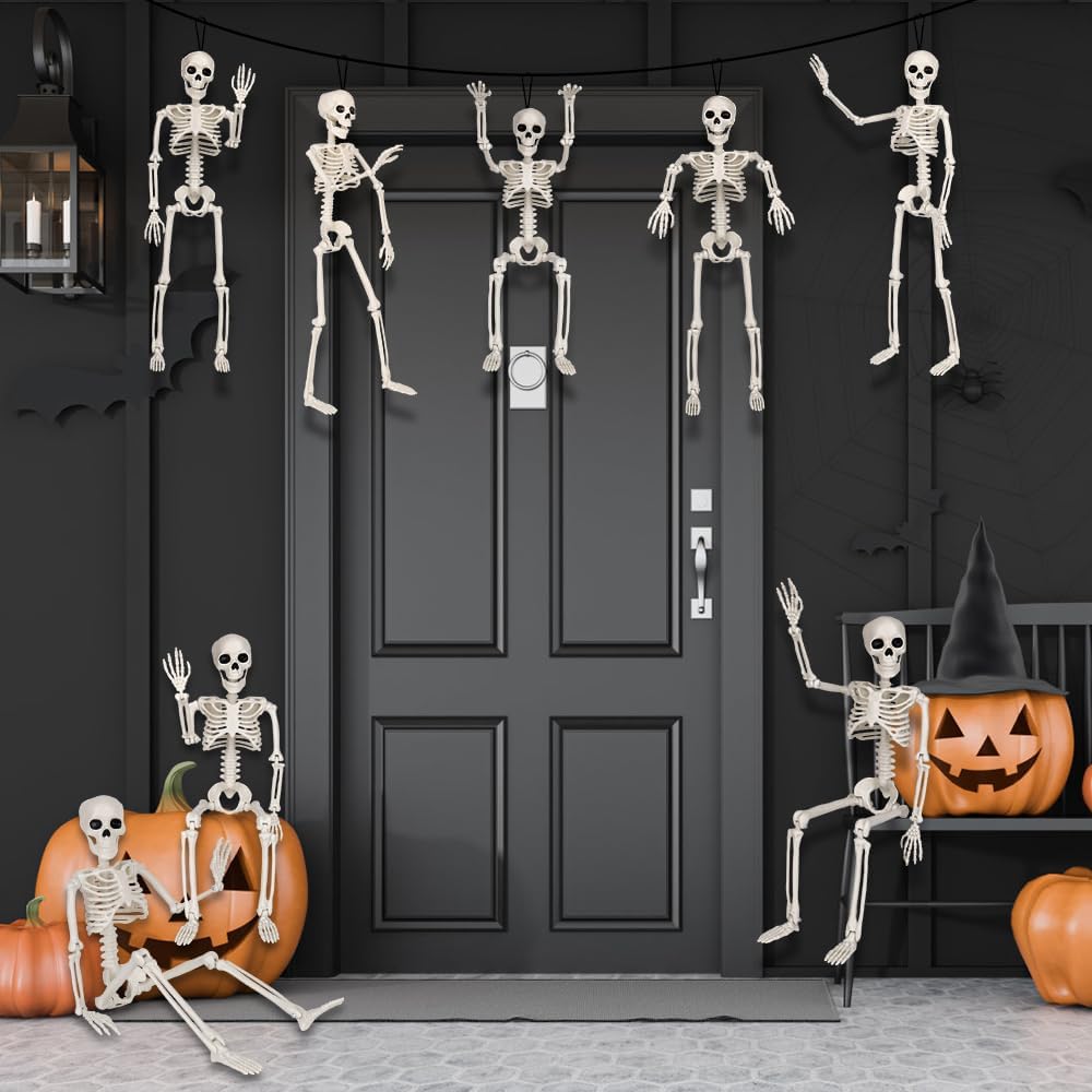 6PCS Halloween Posable Skeletons 40cm Full Body Hanging Decorations