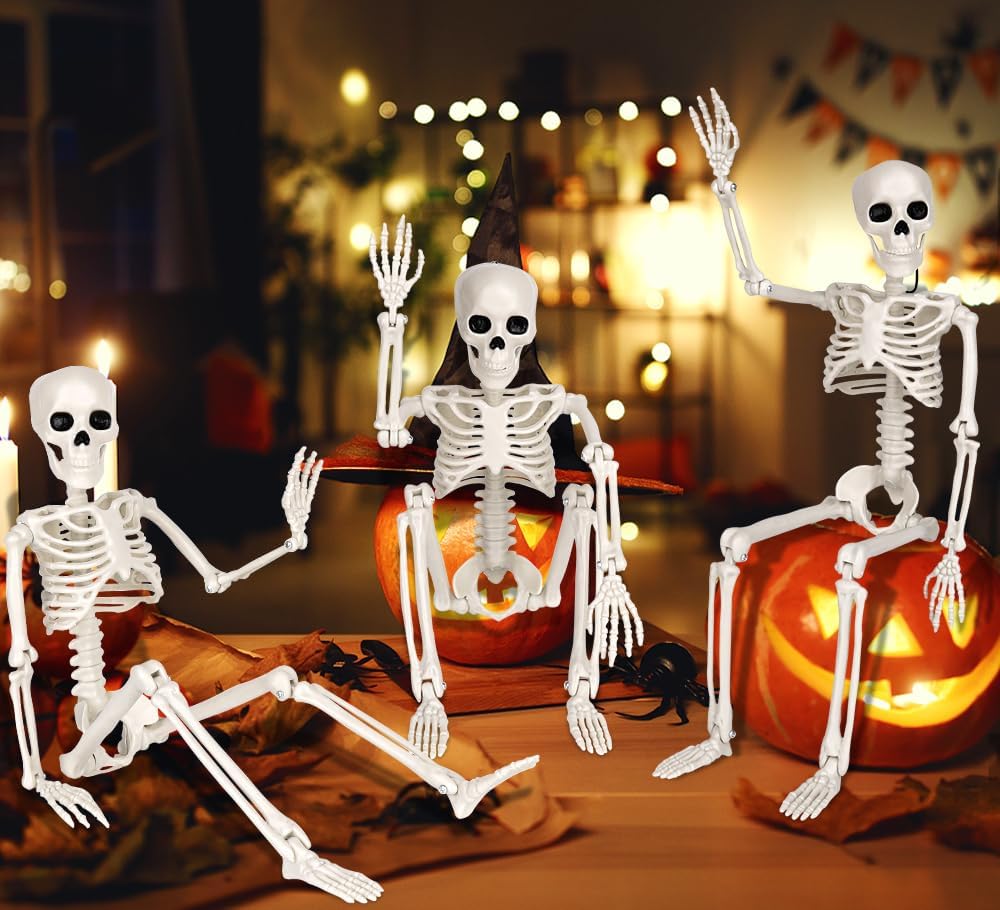 6PCS Halloween Posable Skeletons 40cm Full Body Hanging Decorations
