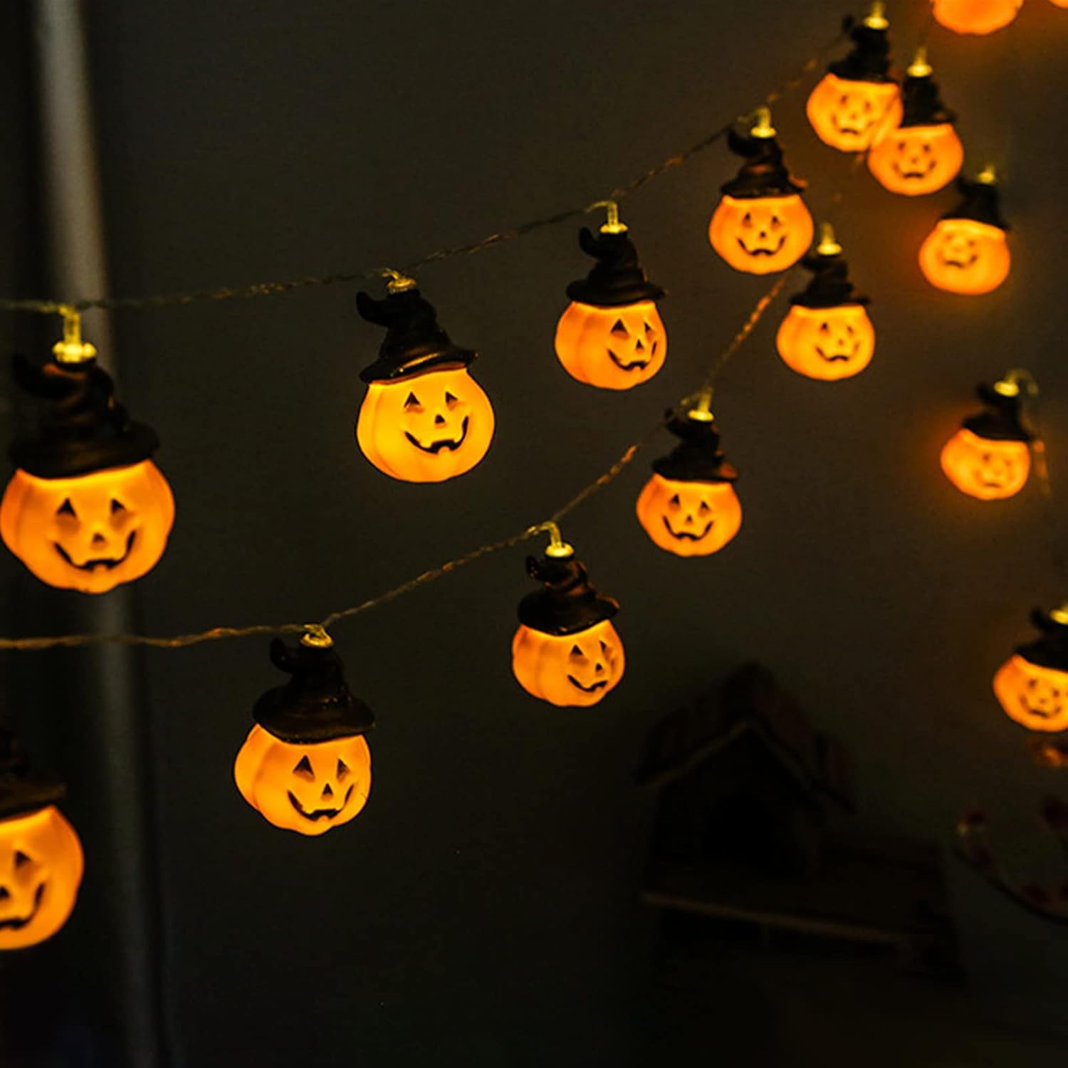 Halloween Pumpkin String Lights 16.5ft 20 LED Battery Powered Decor
