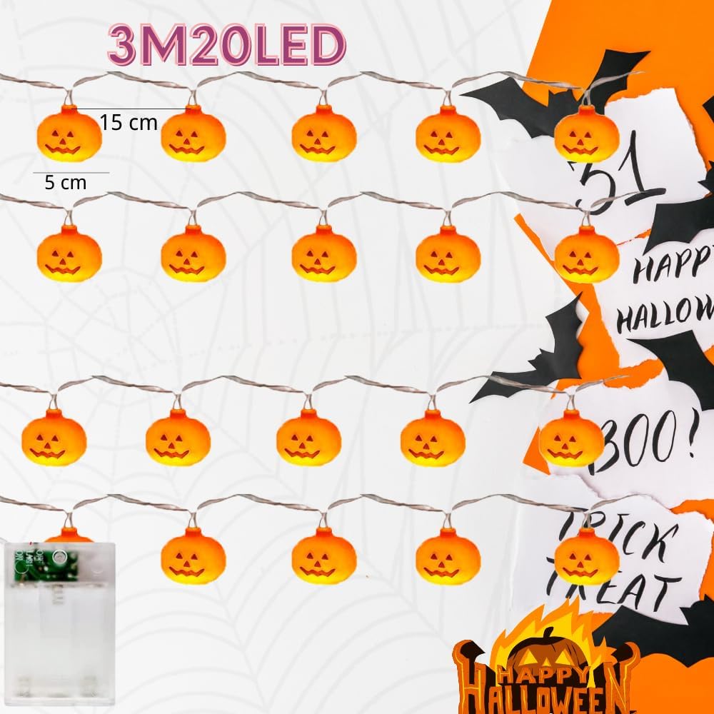 Halloween Pumpkin String Lights 20 LED 3M Battery Operated Indoor Outdoor