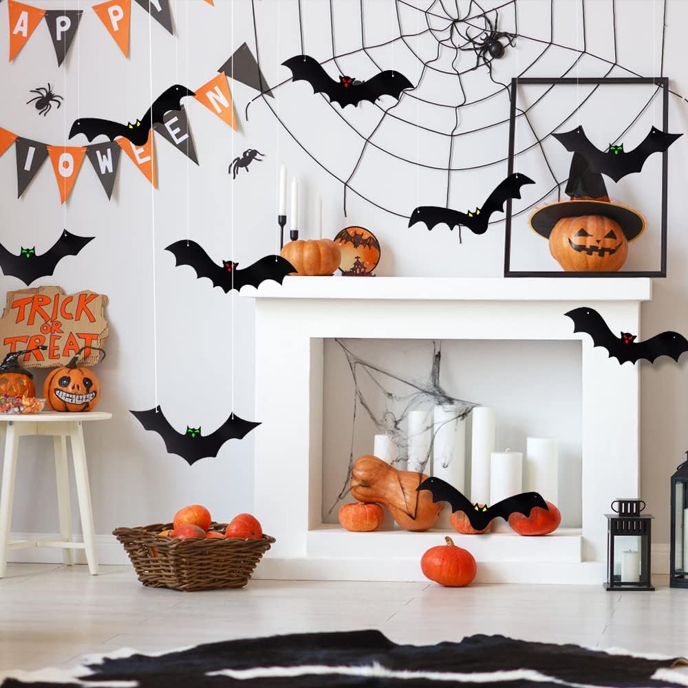 12PCS Halloween Hanging Bats with Glowing Eyes Outdoor Yard Decor
