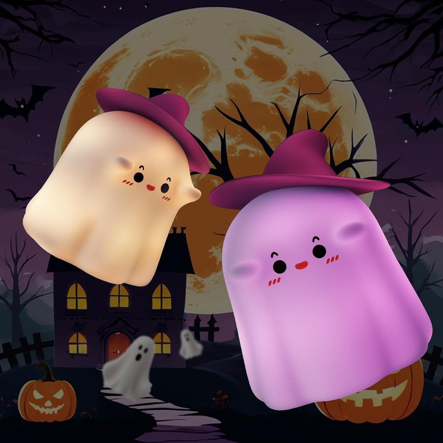 Kids Baby Night Light Rechargeable 7 Colors Ghost Lamp with Timer