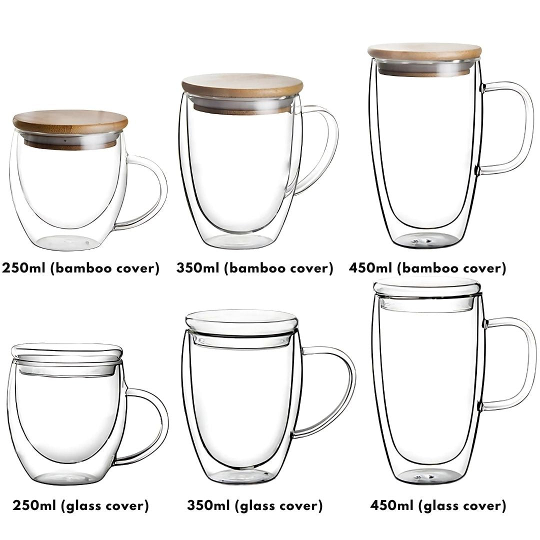 Double Wall Glass Mug with Lid