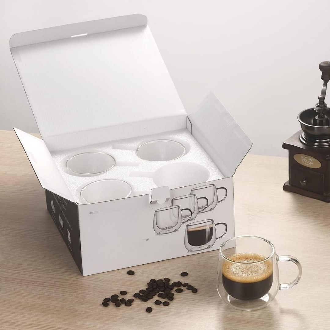 Double Wall Glass Coffee Mugs Set