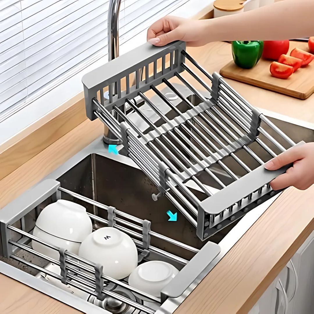 Retractable Over-the-Sink Dish Drying Rack