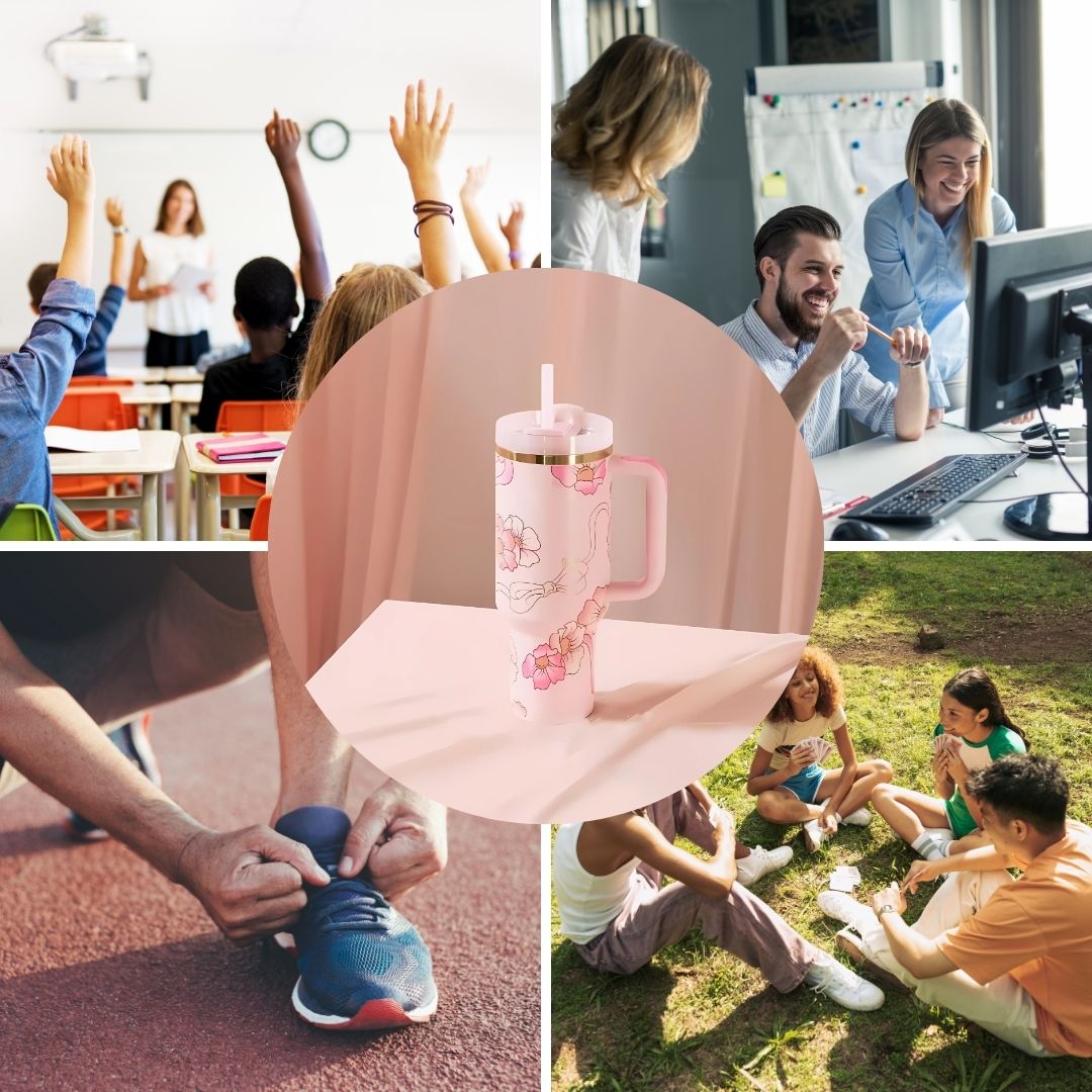 Floral Pattern Insulated Tumbler With Handle And Straw